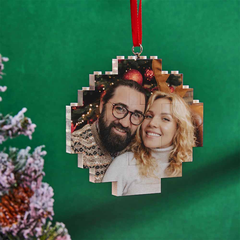 Christmas Ornament Custom Round Single Sided Photo Brick Personalized Building Block Puzzle