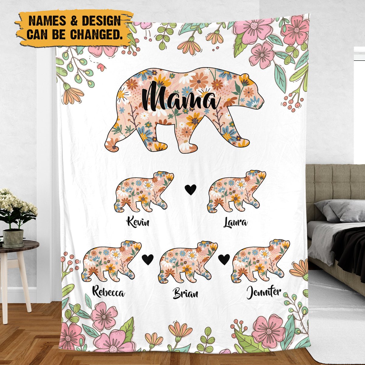 💖For Mom Blanket👩Mama Bear Sunflower - Personalized Blanket - Best Gift For Mother