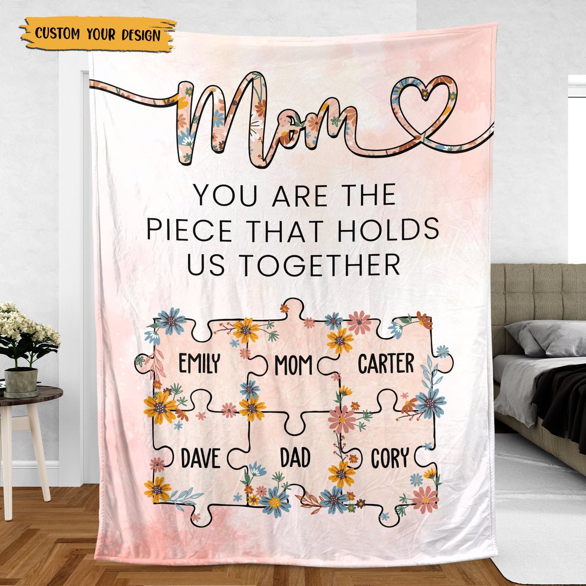 💖For Mom Blanket👩Sunflower Mom You Are The Piece That Holds Us Together - Personalized Blanket - Best Gift For Mother