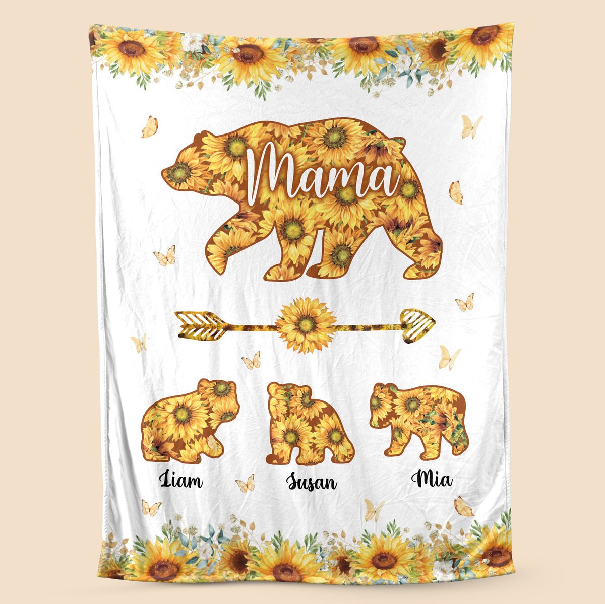 💖For Mom Blanket👩Mama Bear Sunflower - Personalized Blanket - Best Gift For Mother