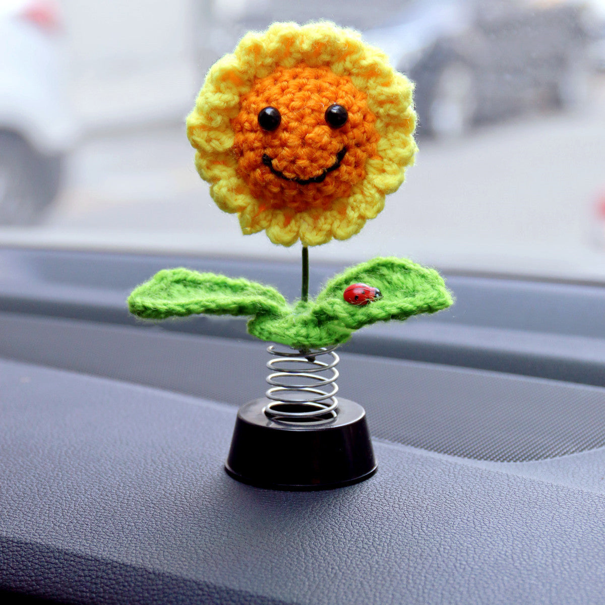 Crochet Car Accessories sunflower smiley face shaking head flower beetle decor Dashboard Decorations
