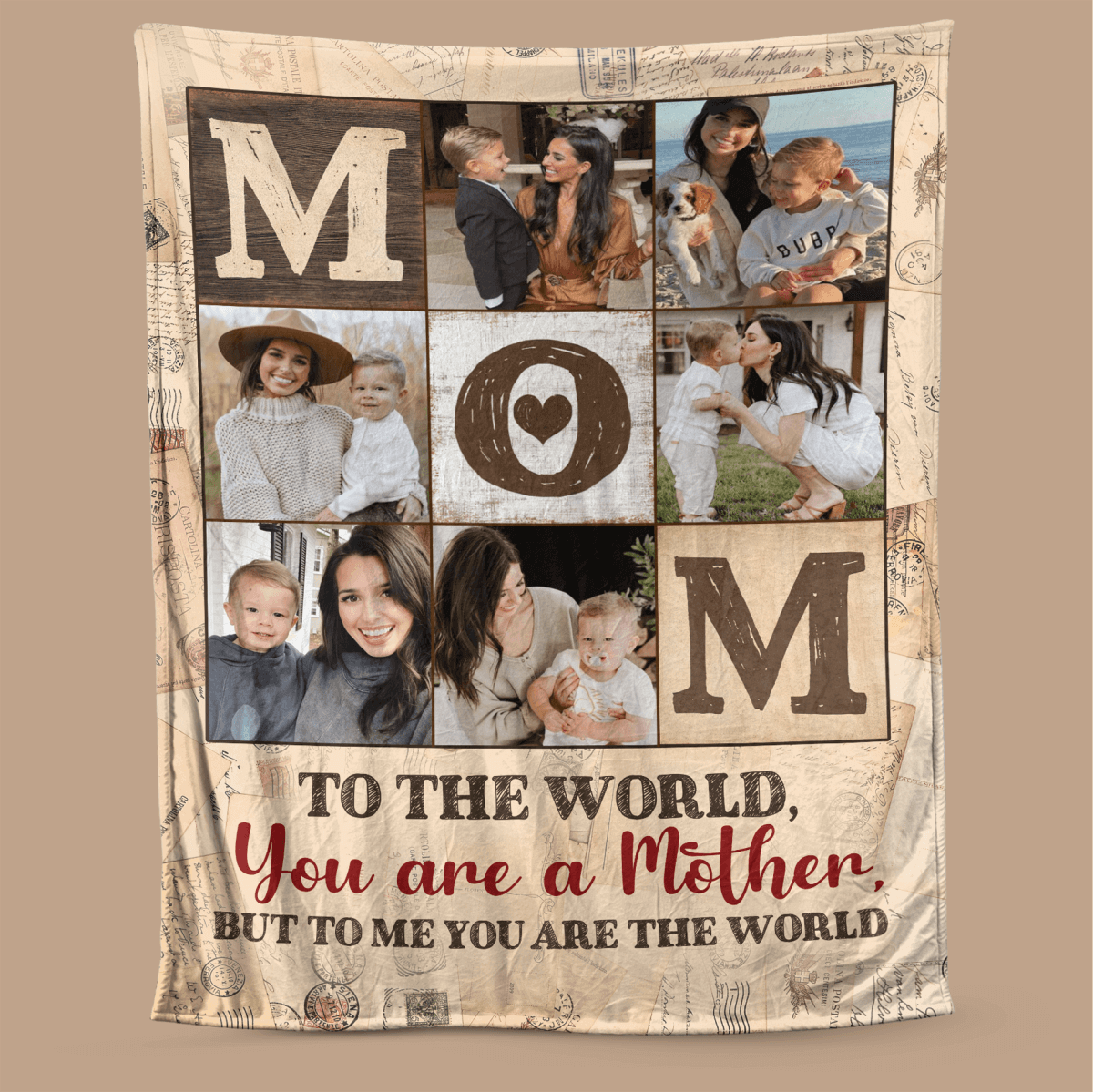 💖For Mom Blanket👩Personalized 6 photos Blanket To Me You Are The World Mother Mom