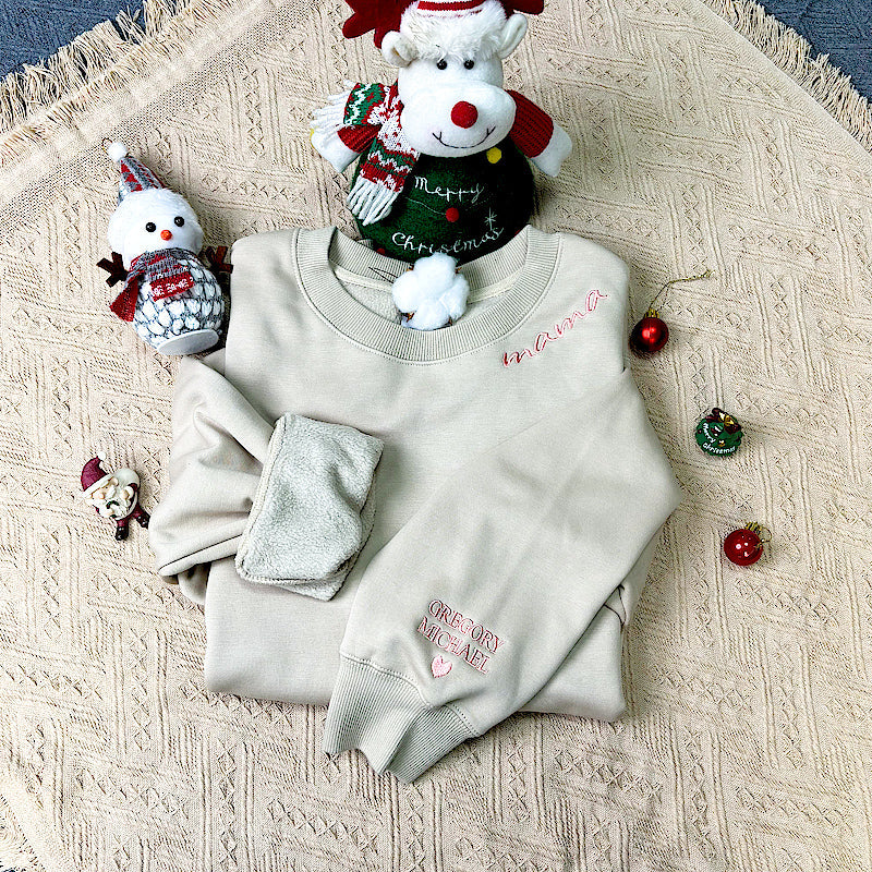 Klamay™ Plus Velvet Style-Custom Collar Embroidery Mama Sweatshirt/Hoodie