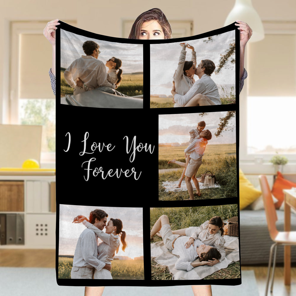 Custom 5 Photos Blankets Fleece I Love You Forever Blankets (Customized free)