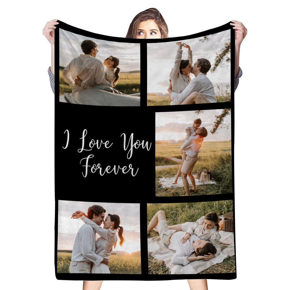 Custom 5 Photos Blankets Fleece I Love You Forever Blankets (Customized free)