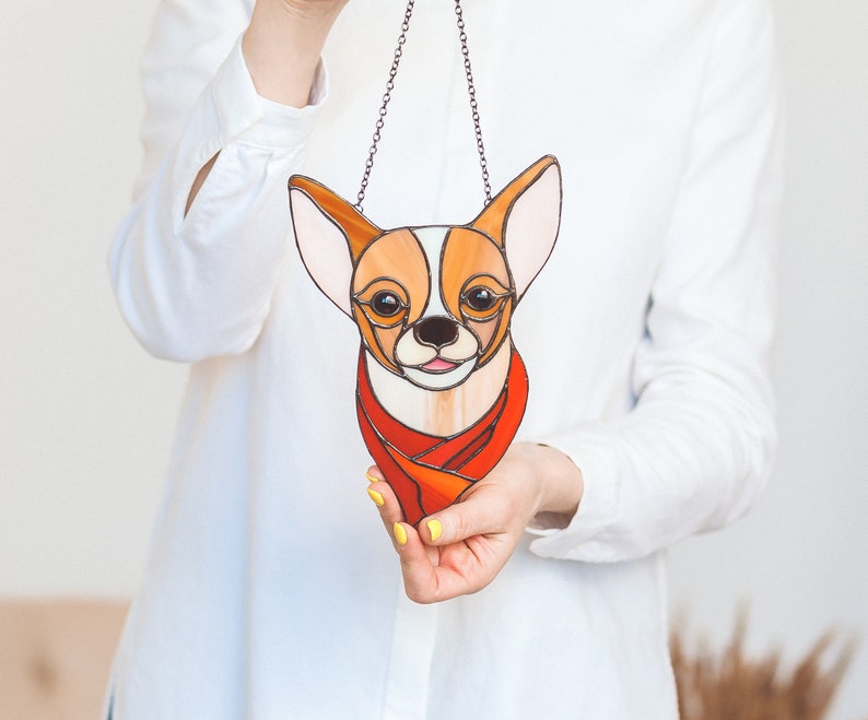 Stained glass dog suncatcher Window hanging pet stained glass Memorial gift