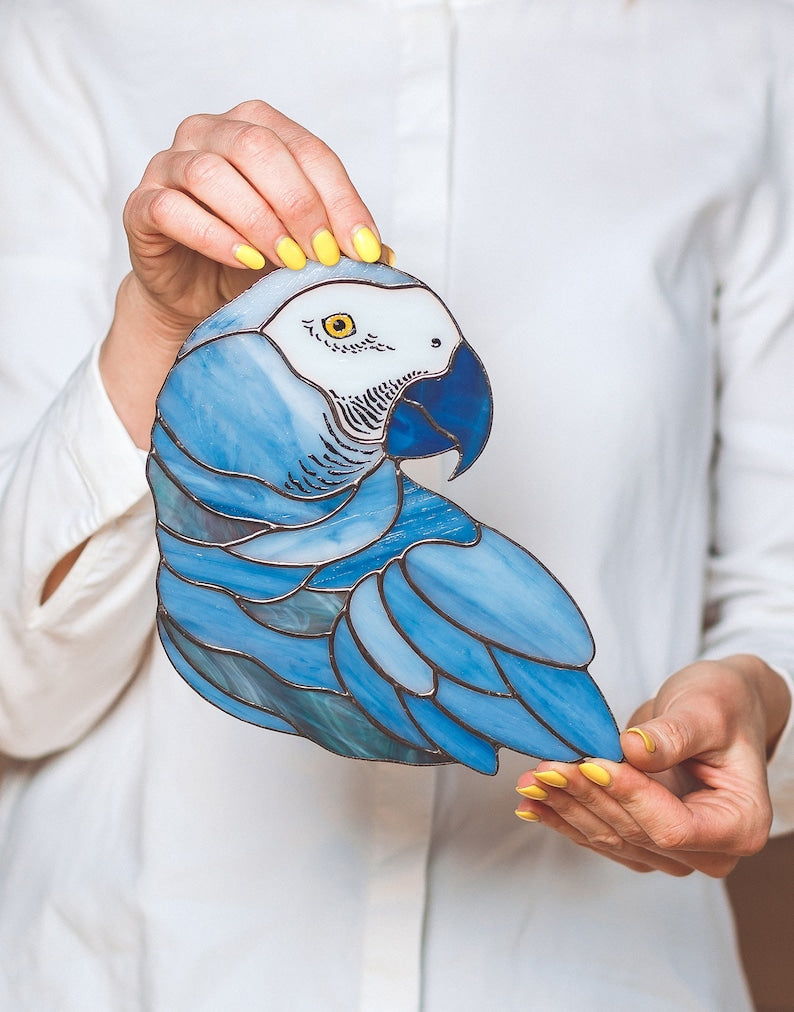 Parrot bird stained glass sun catcher for window Bird lover gift for Christmas