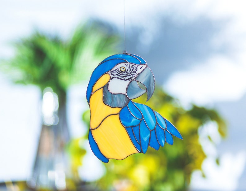 Suncatcher Stained glass bird portrait Custom satined glass window hanging Bird lover gift Christmas gift idea