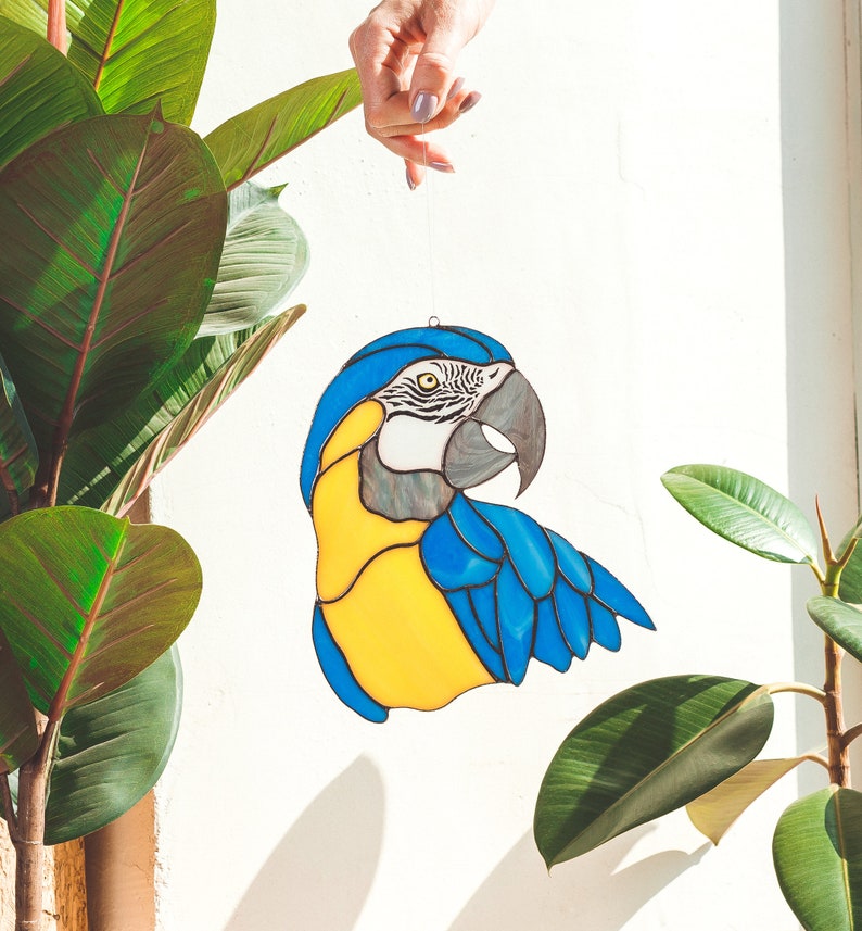 Suncatcher Stained glass bird portrait Custom satined glass window hanging Bird lover gift Christmas gift idea