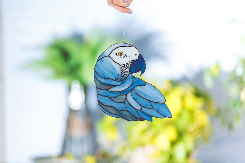 Parrot bird stained glass sun catcher for window Bird lover gift for Christmas