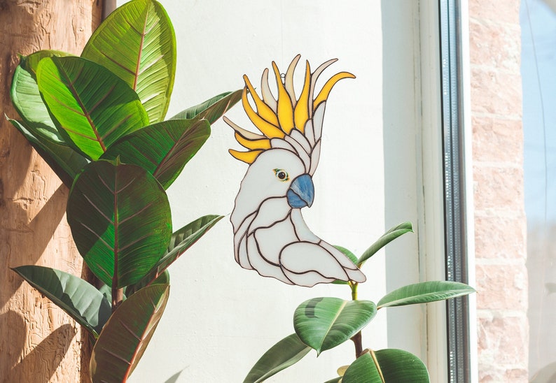 Cockatoo parrot stained glass Suncatcher bird window hangings Father's day gift