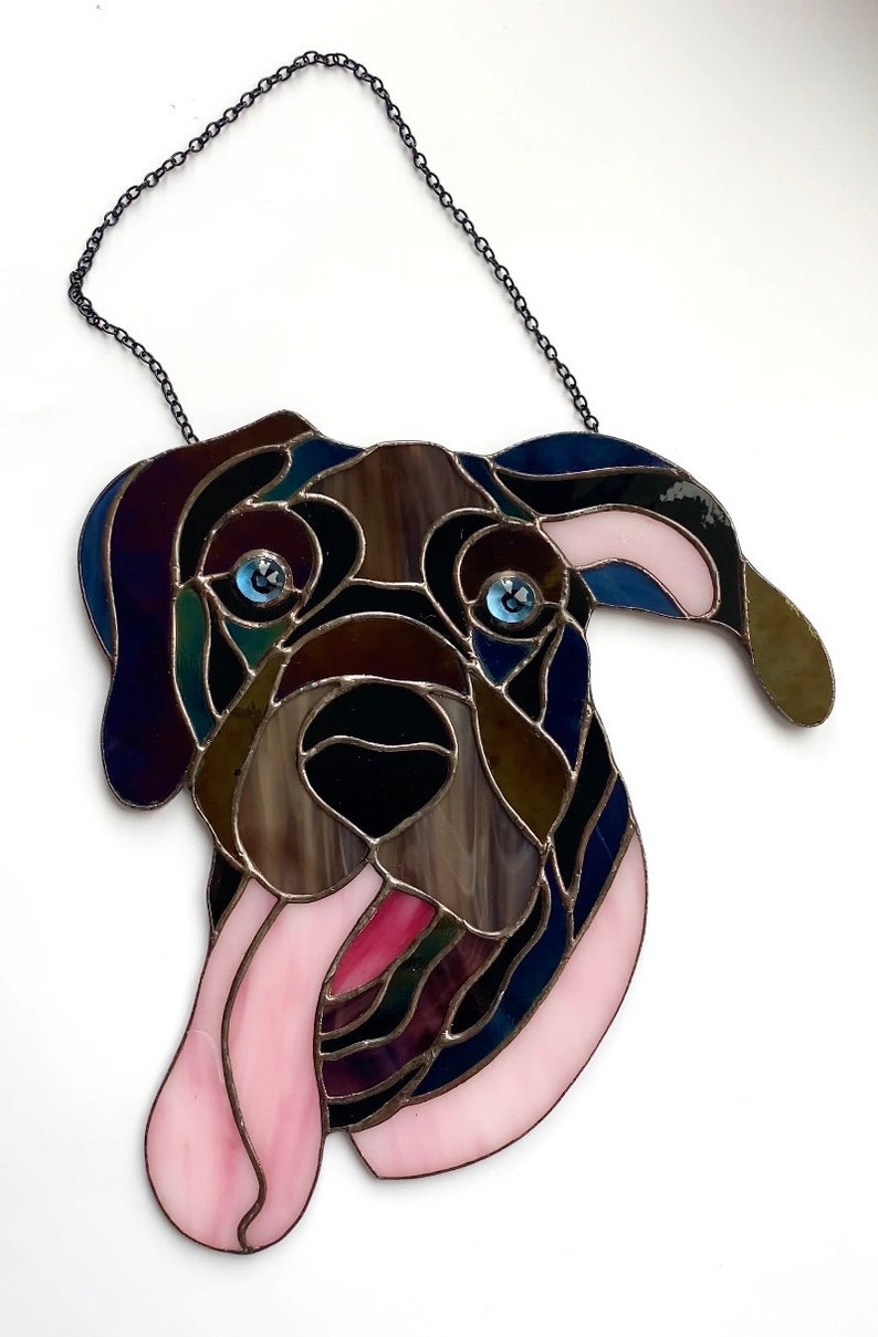 Custom pet portrait stained glass window hangings Christmas pet gifts for family and animals