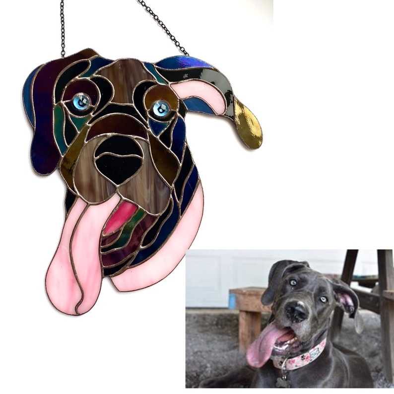 Custom pet portrait stained glass window hangings Christmas pet gifts for family and animals