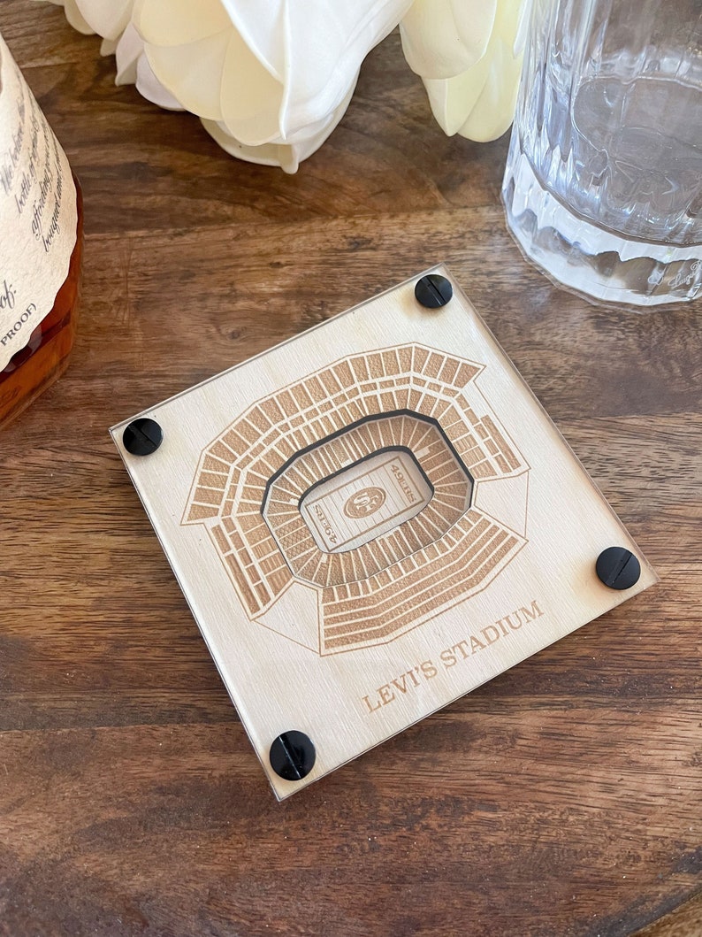 Levi's Stadium Layered Coaster, 3D Wood Coaster, Sports Gift, Football Gift, Home Bar, Personalized Custom Gift, 49ers Fan