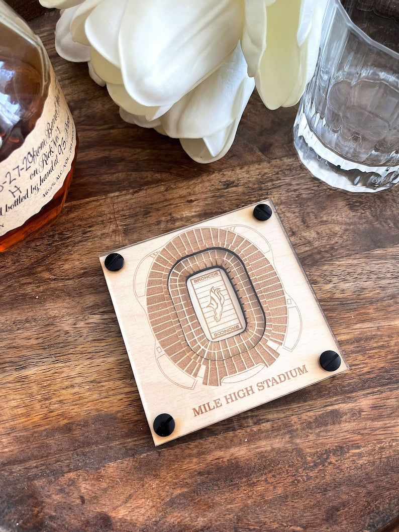 Mile High Stadium Layered Coaster, 3D Wood Coaster, Sports Gift, Football, Home Bar, Custom Gift, Personalized Gift, Football Fan