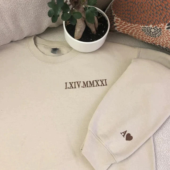 Custom Embroidered Roman Numeral Date Couple's Sweatshirt - Buy 2 Get Free Shipping