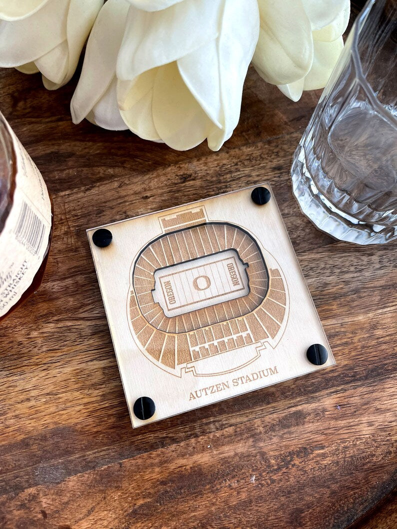 Autzen Stadium Layered Coaster, 3D Wood Coaster, Sports Gift, Personalized Gift, Home Bar, Custom Gift, College Football Fan