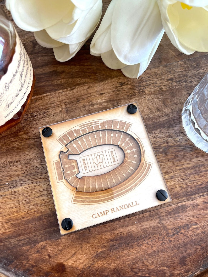 Camp Randall Layered Coaster, 3D Wood Coaster, Sports, College Football Fan, Home Bar, Custom Gift, Personalized Sports Gift