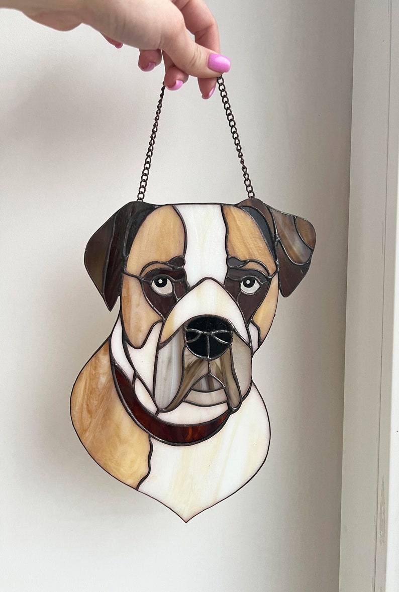 Stained glass dog portrait Custom stained glass Stained glass pet portrait from photo
