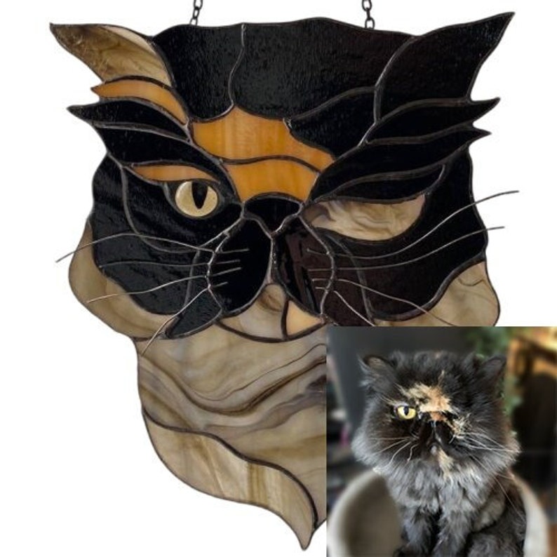 Stained glass custom cat portrait window hangings Pet portrait from photo Pet gifts Handcrafted Suncatchers