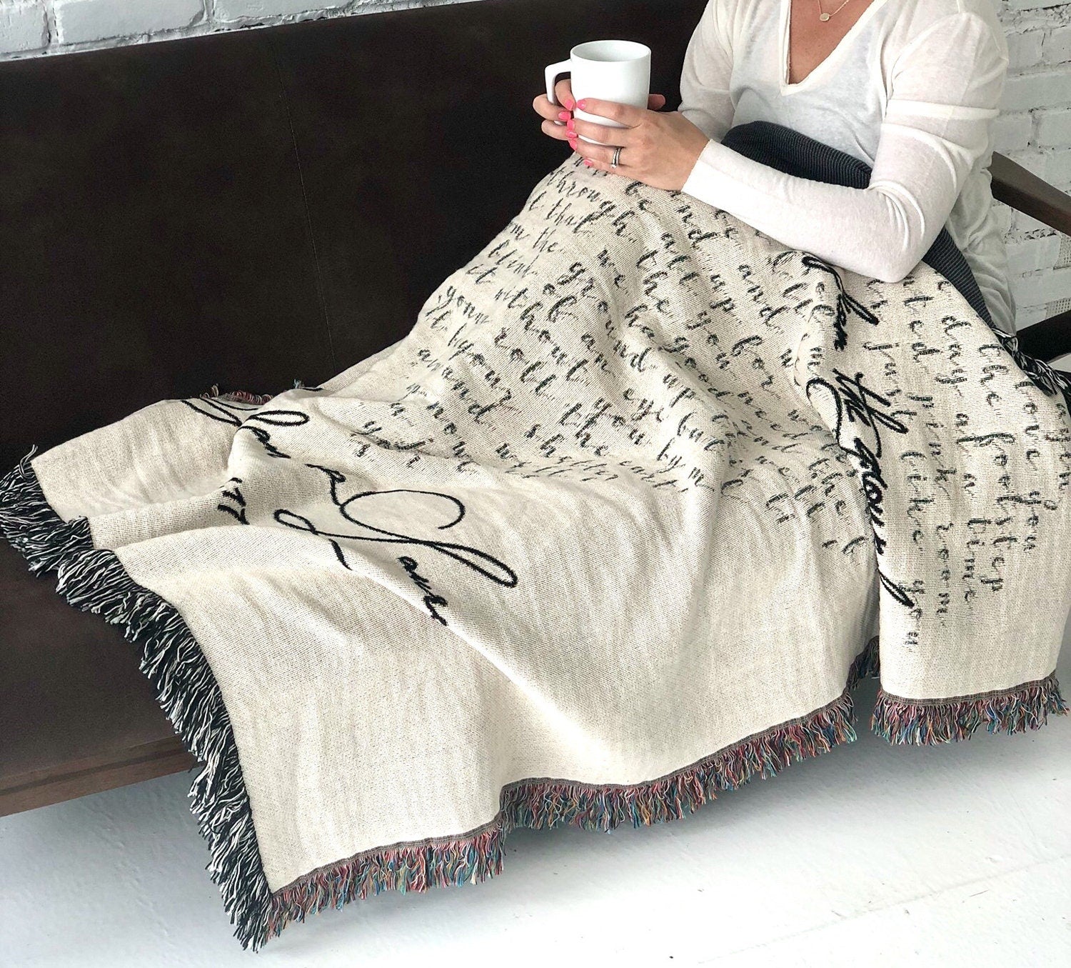 Woven cotton throw custom song lyrics in heart personalized throw blanket Anniversary Gift