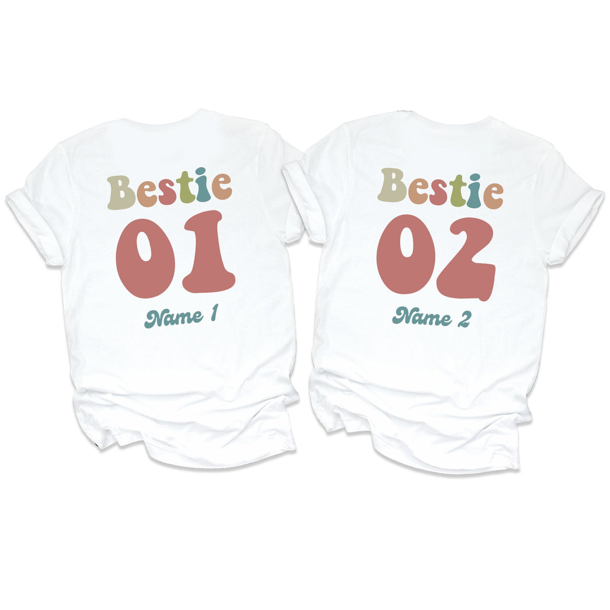 Custom Name And Number Best Friend Shirts, Personalized Gift For Best Friend, Retro Bestie Shirts(buy one get one free)