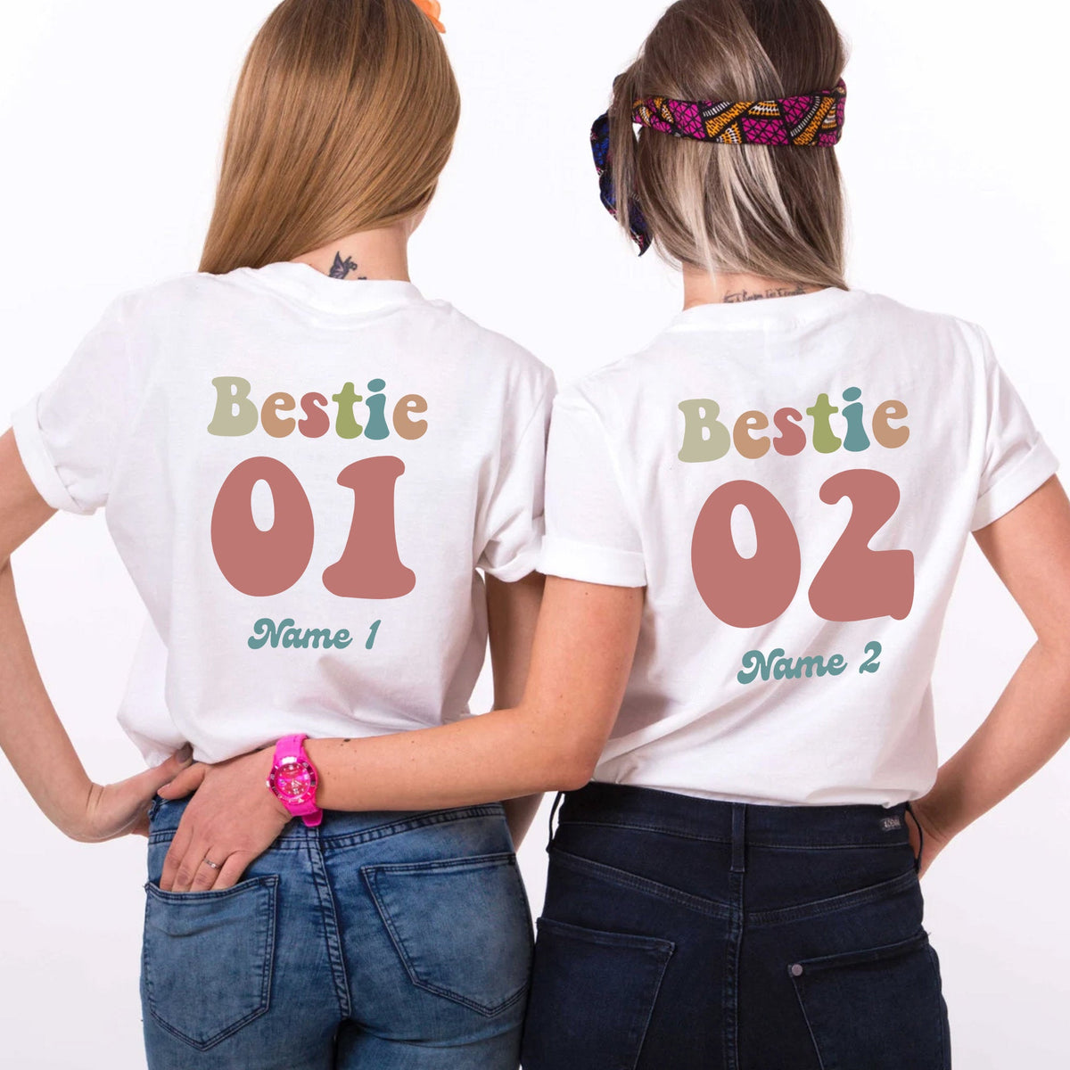 Custom Name And Number Best Friend Shirts, Personalized Gift For Best Friend, Retro Bestie Shirts(buy one get one free)