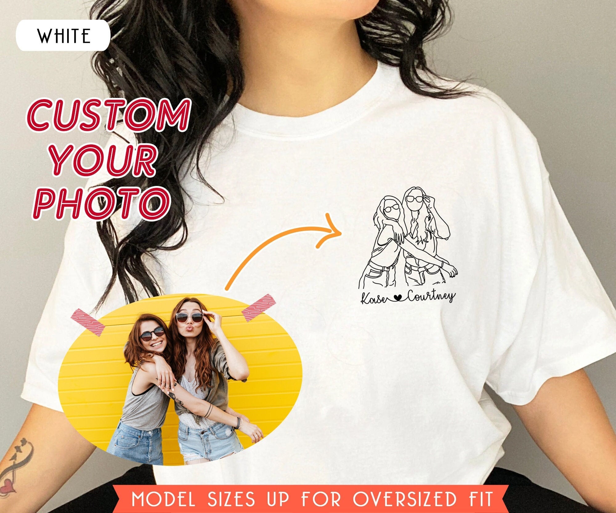 Best Friends Custom Photo Portrait Sweatshirt, Besties Birthday Gift, Best Friend Sweatshirt, Custom Portrait From Photo, Best Friends Shirt