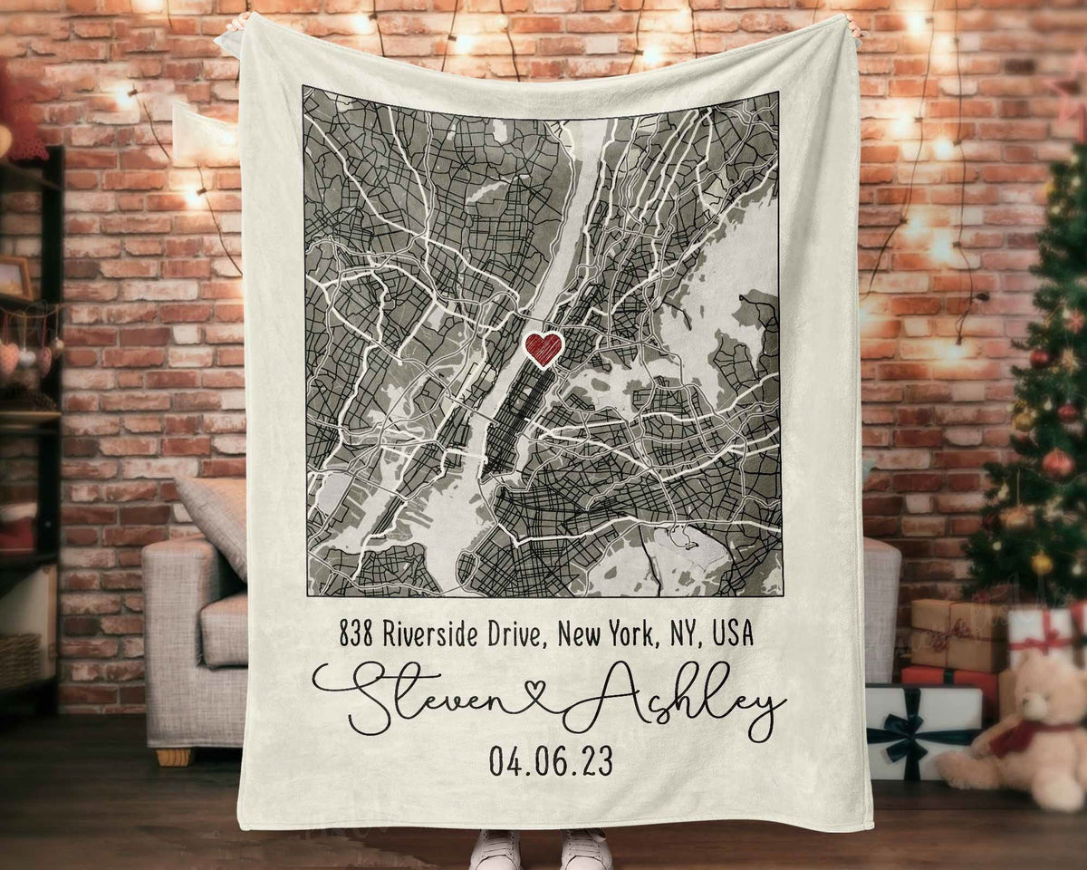 Custom Map First Year Anniversary Blanket