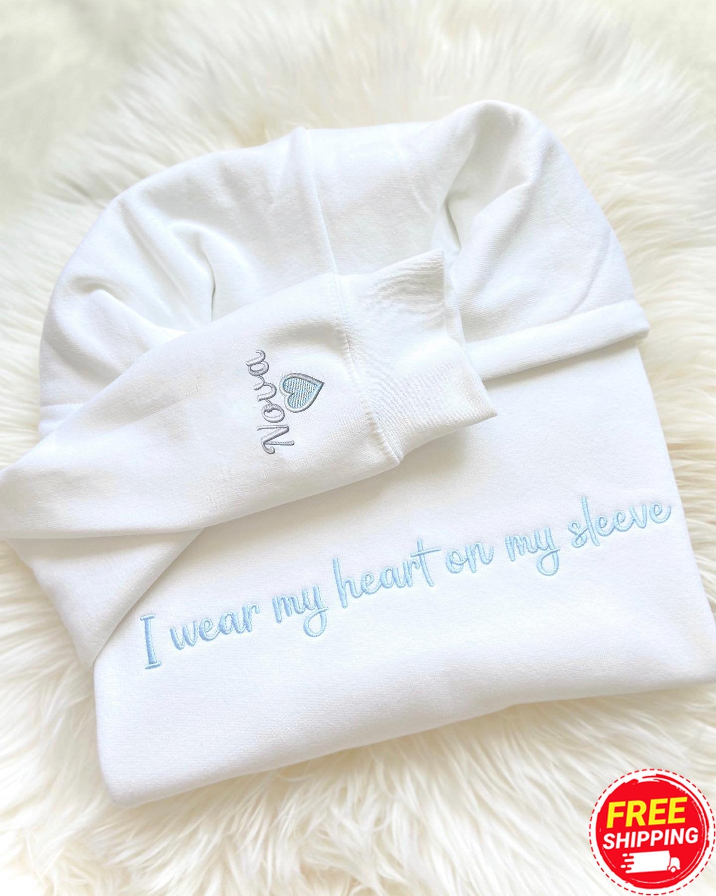 💖Embroidered I Wear My Heart On My Sleeve Sweatshirt, Custom Embroidery Mom Sweatshirt