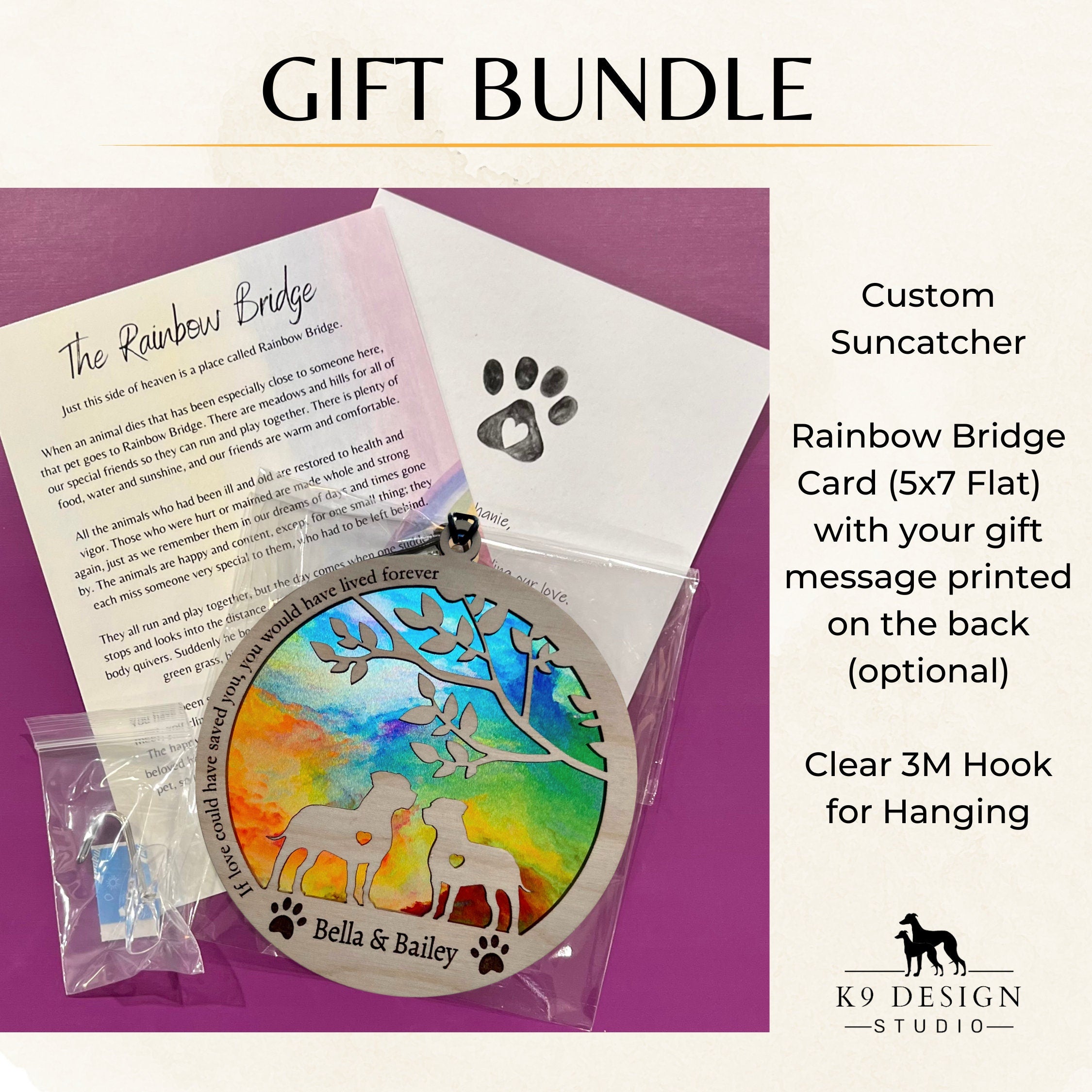 NEW! Dog Memorial Suncatcher, Multiple Dog Version, Personalized with dog breed silhouettes, names and dates, Available in all breeds