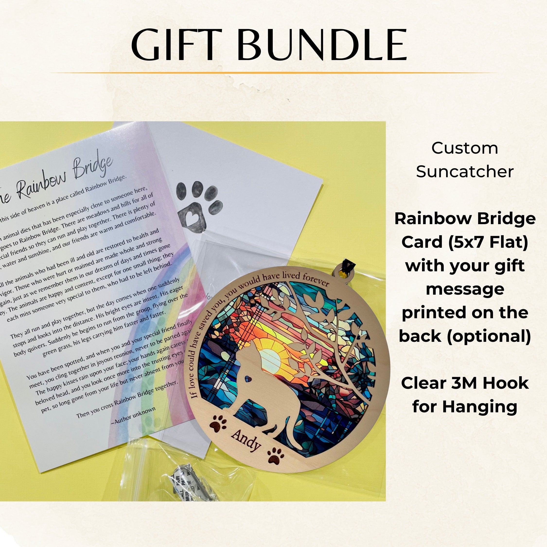 Cat Memorial Suncatcher, Personalized Sun Catcher with breed, name and date, Long Hair, Short Hair, Sunrise Background