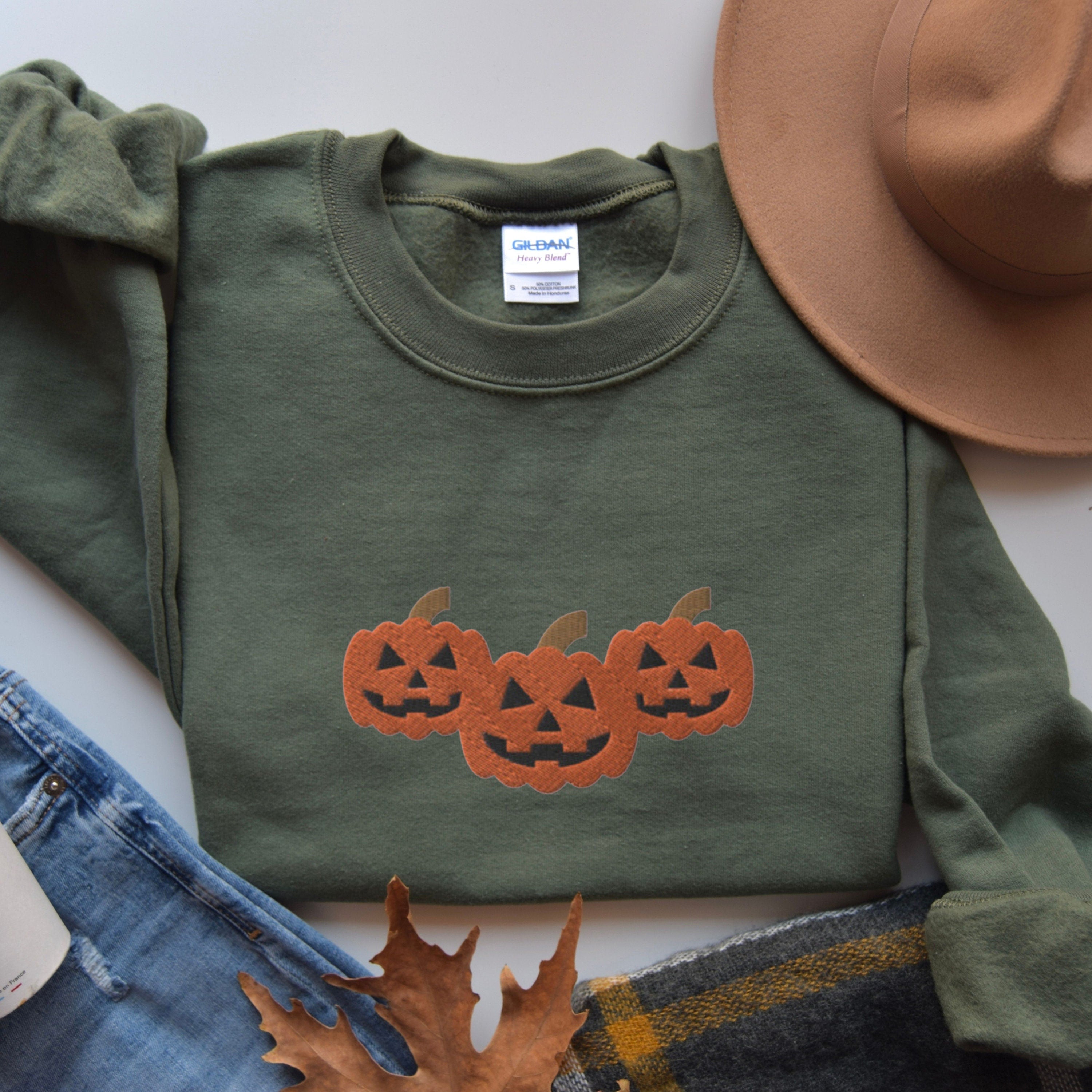 🎃🔥Halloween Pumpkin Sweatshirt Embroidered, Spooky Season Shirt