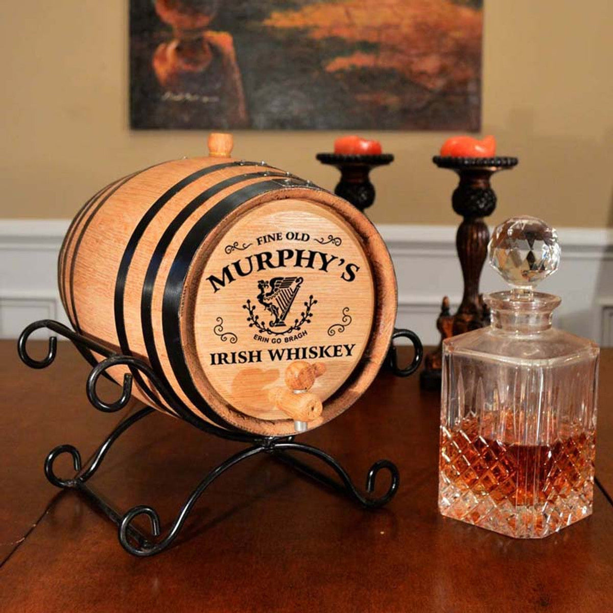 🥂Whiskey Barrel 1-2-3L, Irish Whiskey Oak Barrel Personalized with Celtic Harp
