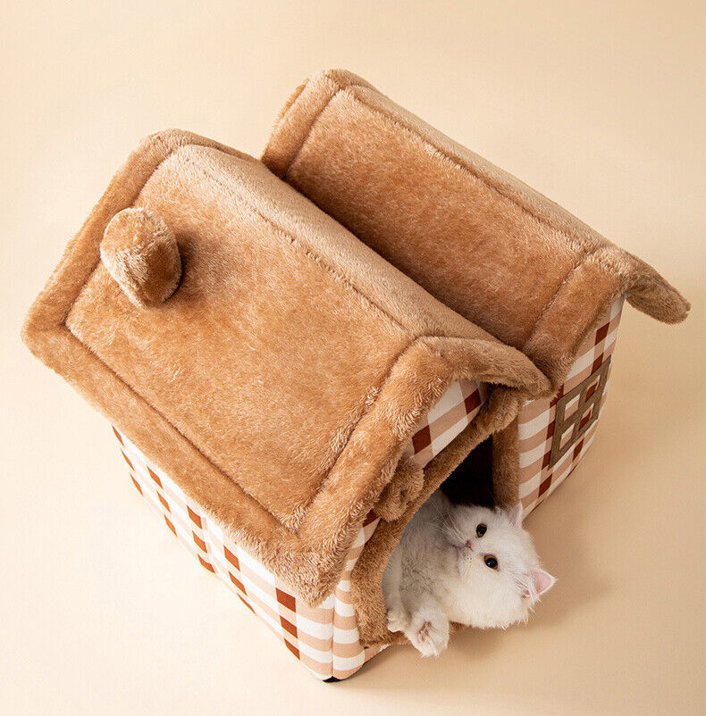 🐶Pet Dog Cat House Beds Kennel Indoor Raised Tent Cushion Mat Double Roof House