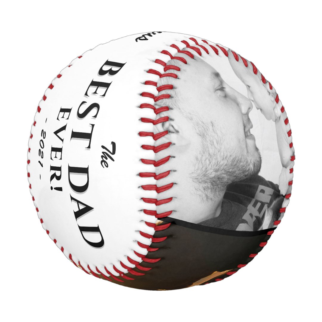 Modern Best Dad Ever Father`s Day Keepsake 3 Photo Baseball