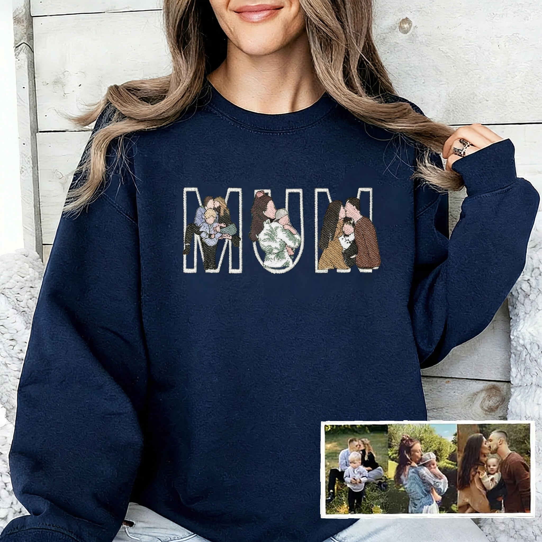 Custom Photo Portrait Embroidery Sweatshirt/Hoodie, Gift For Dad/Mama/Family