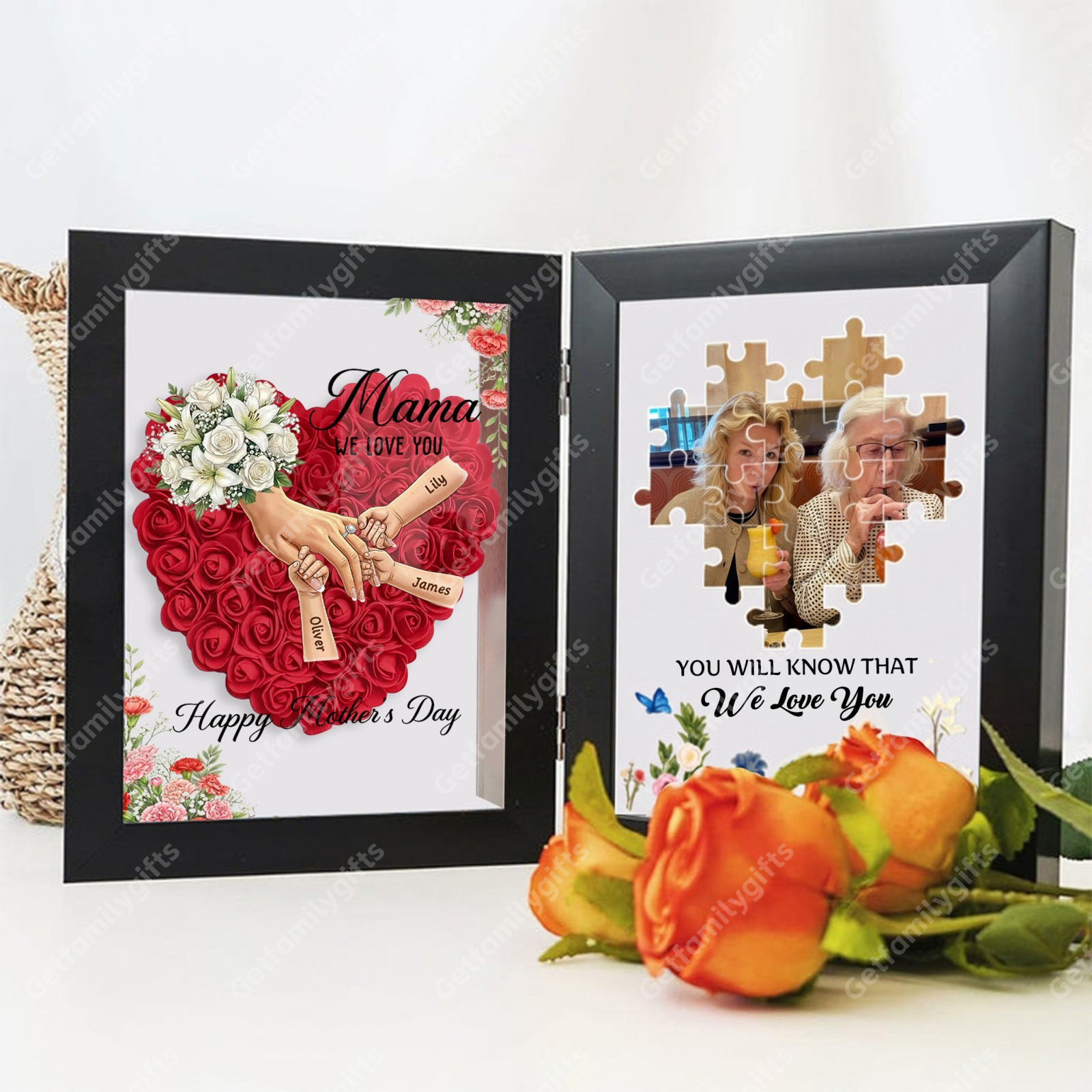 Personalized Mom Holding Hands Folding Flower Shadow Box-Mother's Day Gift