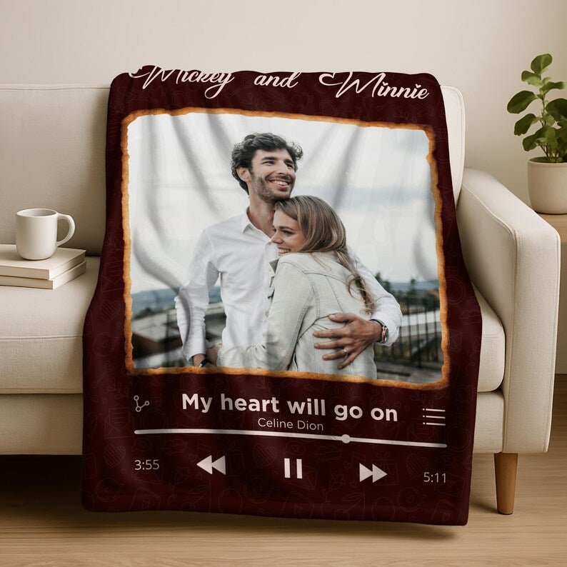 Personalized Spotify Blanket Custom Photo Gift, Blanket, Couple Anniversary Gift, Christmas Gift for Boyfriend Girlfriend, Throw Blanket
