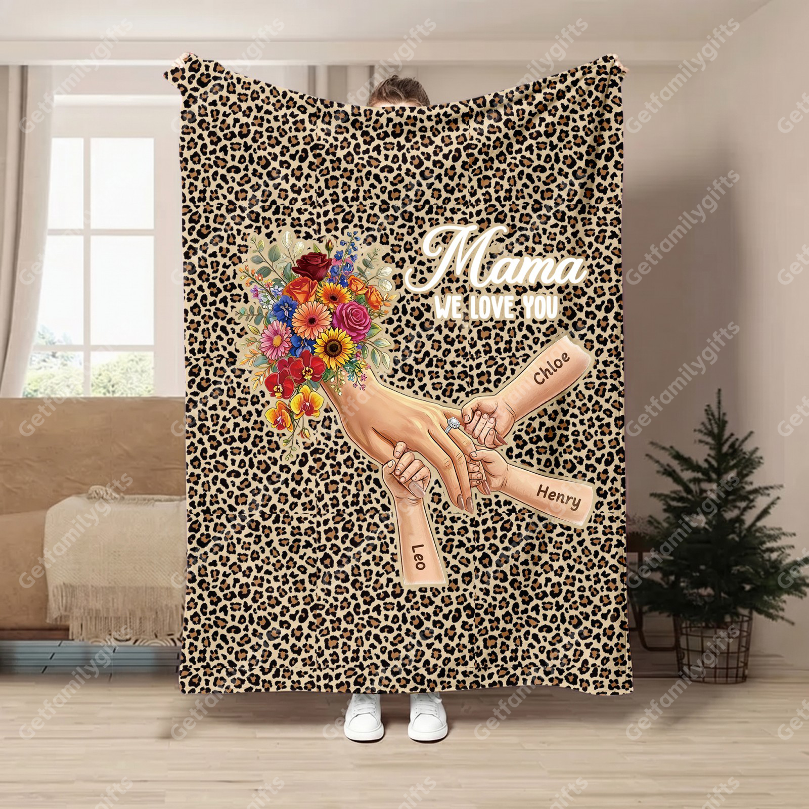 Personalized Mommy Holding Hands Blanket with Ring & Manicure-Mother's Day Gift