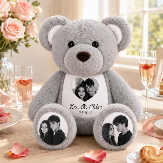 Personalized Photo Teddy Bear, Custom Couple Memory Plush, Anniversary Valentine Gift , Long Distance Relationship Keepsake