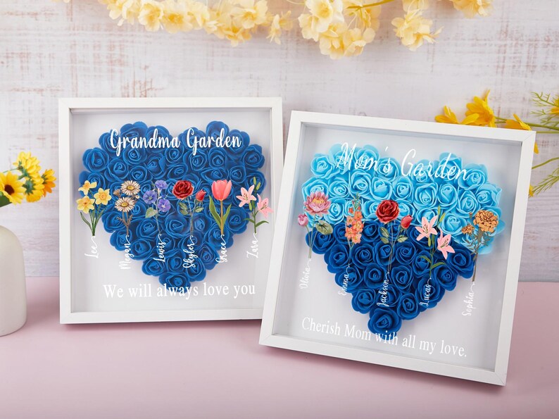 Personalized Mom garden Flower Shadow Box,Mother's Day Gift,Mom's Rose Frame Box,Flower Gift Box for Mom Grandma Nana,Birthday Gifts for Mom