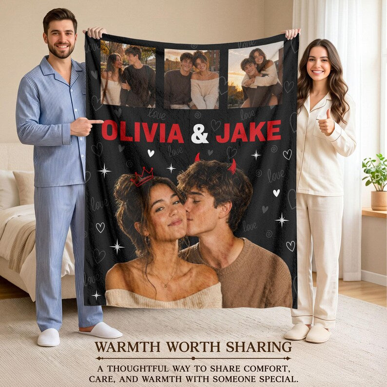 Custom Photo Blanket for Couple, Personalized Couple Blanket, Family Photo Collage Blanket, Anniversary Wedding Gift