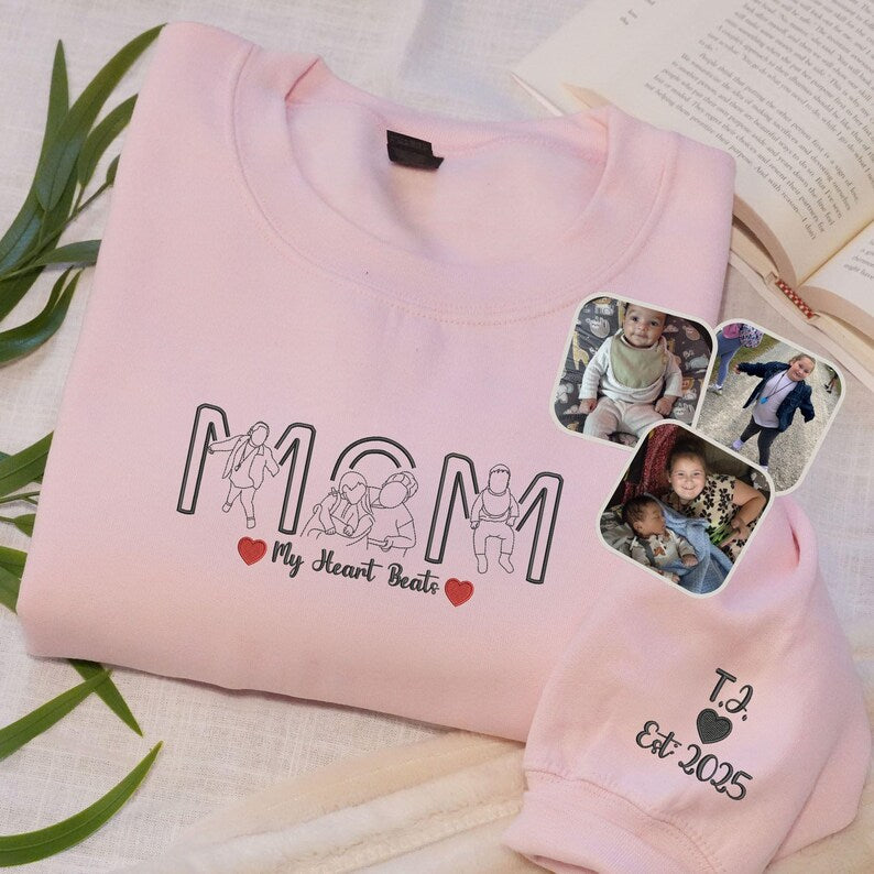 Custom Mom Life Photo Sweatshirt, Personalized Embroidered Gift for Mother's Day Birthday, New Mom Sweatshirt or Hoodie