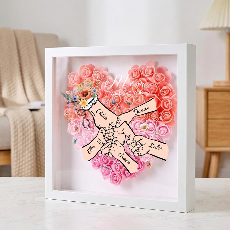 Custom Family Names Flower Frame Gift For Mom, Nana & Grandma