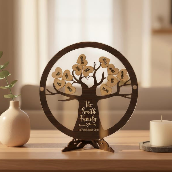 Personalized Wooden "Family Tree" Acrylic Plaque — Custom-Signed By Grandchildren: A Special Gift For Grandma