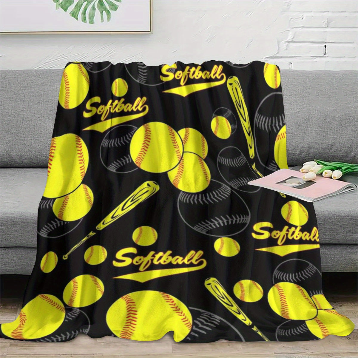 Softball-Themed Flannel Blanket - Cozy, Lightweight Throw - Perfect Gift For Teens, Boys, Girls, Men & Women Sports Enthusiasts, Baseball Decor