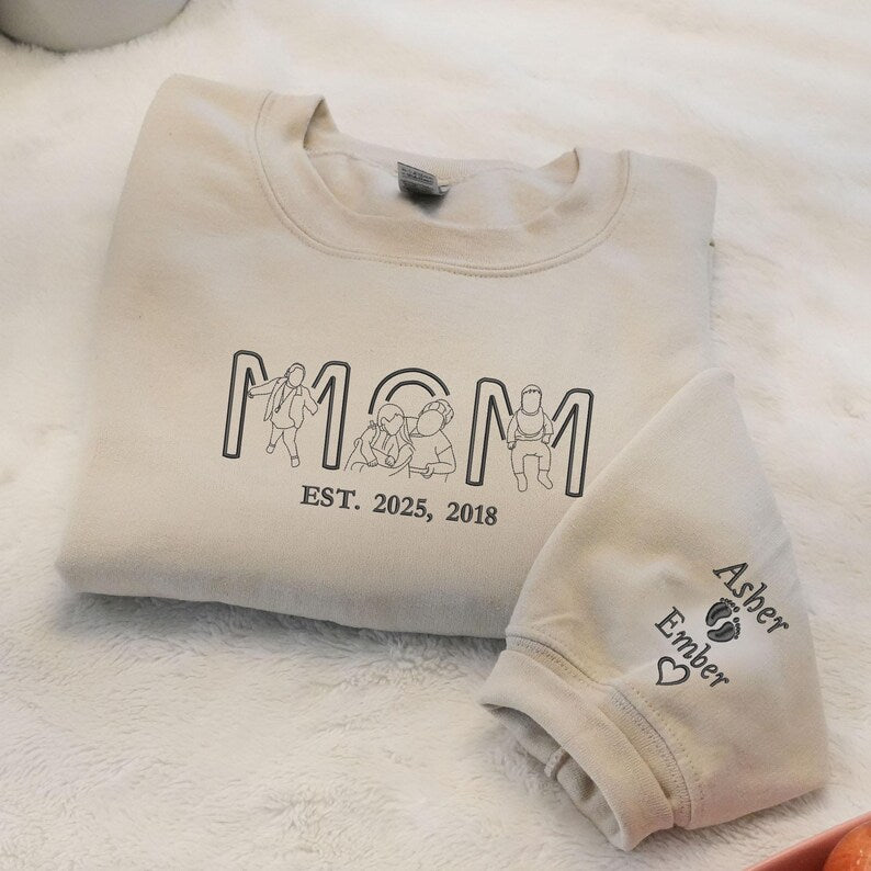 Custom Mom Life Photo Sweatshirt, Personalized Embroidered Gift for Mother's Day Birthday, New Mom Sweatshirt or Hoodie