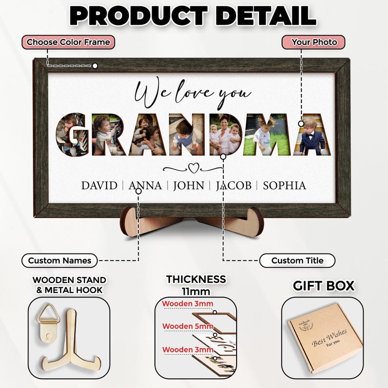 Personalized Mother's Day Photo Frame For Grandma, , Grandma We Love You