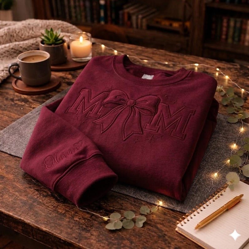 Custom Embroidered Mom Sweatshirt, Personalized Name Bow Crewneck, Mother’s Day Mama Sweater